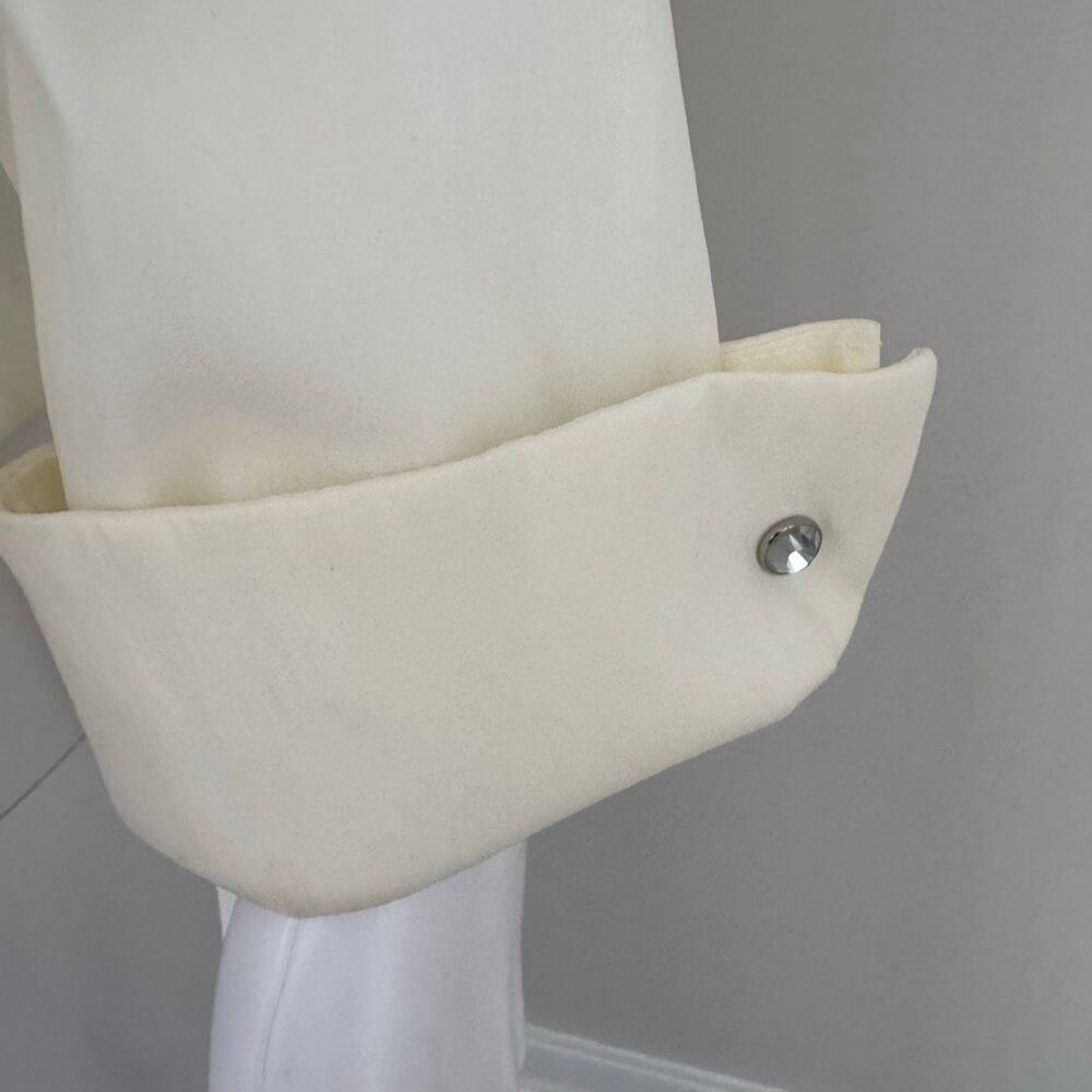 Tadashi Collection Ruched Taffeta Stretch Blouse With Button Detail White - Picture 4 of 10